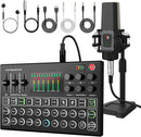 RHM Podcast Equipment Bundle, All-in-One Audio Interface DJ Mixer with Microphone, Stand, Monitor Earphone, Audio Mixer With Sound card for PC/Laptop/Phone, Streaming/Podcasting/Gaming (M9 Set) by TinyTreasures Baby Boutique