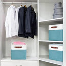 Collapsible Fabric Storage Cubes 11x11 Cube Storage Bins, 4 Pack Closet Baskets Box with Handles for Organizing, Shelf, Toys, Clothes, Home, Office, Nursery (Teal&White) by CozyNest Decor