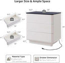 JXQTLINGMU 22" Modern Nightstand with Charging Station, Large Push-to-Open End Table, Wood Bedside Table w/Curved Profile Design, Handleless 3 Drawer Night Stand for Bedroom, Living Room, Off White by CozyNest Decor