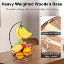 Livabber Countertop Fruit Basket Bowl with Banana Hanger, Modern Standing Fruit Vegetable Bowl Storage, with Banana Tree Holder for Kitchen Dinning Table (Round Wood, Black) by CozyNest Decor