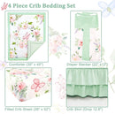 4-Piece Crib Bedding Set, Baby Girl Crib Bedding Set Butterflies Floral Nursery Bedding Set Includes Comforter, Fitted Crib Sheet, Crib Skirt, and Diaper Stacker, Green & Pink by TinyTreasures Baby Boutique