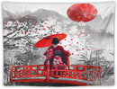 Japanese Red Geisha Tapestry Asian Cherry Blossom Red Sun Traditional Kimono Folk Tapestries Home Decor for Living Room Bedroom Apartment Farmhouse Dorm 40"x30" by CozyNest Decor