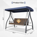BPS 3 Seat Outdoor Porch Swing with Adjustable Canopy, PE Wicker Patio Swing Chair with Quick-Drying Foam Seat, 882 LBS Capacity, Proch Swings for Deck, Backyard, and Lawn, Dark Blue by GreenHaven Gardens