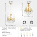 French K9 Crystal Maria Theresa Chandeliers, Luxury Vintage Pendant Light Fixture for Dining Room, Living Room, D17.7*H25~72 inch (Adjustable), Clear Crystal & Brass Finish Frame by CozyNest Decor