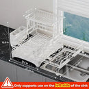 2 Tier Large Dish Drying Rack - Extendable Dish Rack, 2-in-1 Anti-Rust Stainless Steel Dishrack for Kitchen Counter and Sink, Dish Strainer with Utensil Holder & Cup Holder(White) by CozyNest Decor