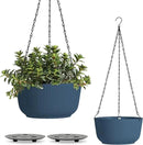 T4U 8 Inch Hanging Planters for Indoor Outdoor Plants, Self Watering Hanging Pot Pack of 2, Hanging Pots with Drainage Hole & Plug & Chain with 3 Hooks for Garden Home Decor, Blue