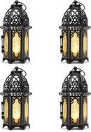 Metal Candle Holder 4PCS Transparent Glass Moroccan Style Hanging Lanterns Creative Wedding Home Tabletop Decoration Birdcage, Black by CozyNest Decor