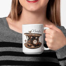 Personalized Coffee Mug Gift For Men, Customized Choose Name White Cup 11oz Or 15oz, Unique Steampunk Design Ceramic Cup, Custom Clock Themed Decorative Cup, Steampunk Decor Mug by CozyNest Decor