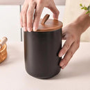 Black Ceramic Canister Set with Bamboo Lids, 3-Piece Airtight Food Storage Jars for Kitchen - Flour, Sugar, Coffee, Tea, Spice - Small, Medium, Large Sizes by CozyNest Decor