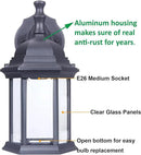 LIT-PaTH Outdoor Wall Lantern, Wall Sconce as Porch Lighting Fixture, E26 Medium Base Max 60W, Aluminum Housing Plus Glass, Matte Black Finish, 2-Pack by GreenHaven Gardens