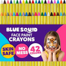 Blue Squid Face Paint Crayons for Kids - 42pcs XL Non-Toxic, Washable Body Paint Crayons - Our Face Painting Kit Makeup Sticks are Easy to Use, Safe for Sensitive Skin and Perfect for a Kids Party by TinyTreasures Baby Boutique