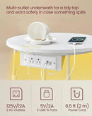 VASAGLE Side Table with Charging Station, Round End Table with Fabric Basket, LED Nightstand with Power Outlets, USB Ports, for Living Room, Bedroom, Modern, Matte White and Camel Brown ULET227W01 by CozyNest Decor