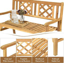 Giantex 4 Ft Foldable Outdoor Bench, Acacia Wood Outside Loveseat with Curved Backrest and Armrest, 705Lbs Weight Capacity, Garden Bench for Patio, Park, Porch, Balcony by GreenHaven Gardens
