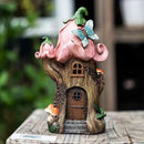 Fairy Garden Accessories Outdoor Statues, Mushroom House Decor,Large Gnome Solar Powered Lights Sculptures,Pink Resin Figurine Butterfly Figurines Lawn Ornaments for Patio Yard Decorations 11Inch by CozyNest Decor