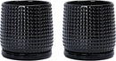 D'vine Dev Set of 2 Ceramic Plants Pots, 6 Inch Beaded Stoneware Flower Pot for Plants with Drainage Hole and Saucer, Glossy Black, 27-E-X-2 by GreenHaven Gardens