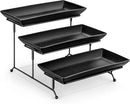 MALACASA 3 Tier Serving Trays for Party, Stoneware Serving Platters and Trays, 12 Inch Tiered Tray Stand, Fruit Tray, Trays for Serving Food, Black Dessert Stand with Collapsible Sturdier Metal Rack by CozyNest Decor