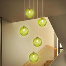 5-Light Chandelier, Globe Green Glass Flush Mount Pendant Light,15W Ceiling Hanging Light for Staircase Foyer Entryway Living Room Hotel Kitchen Island（3000K,G9 Bulbs Include） by CozyNest Decor