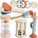 Montessori Mama Baby Rattle and Musical Set, 6 Piece Wooden Infant Toy by TinyTreasures Baby Boutique