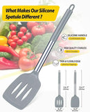 Pack of 2 Silicone Solid Turner, Non Stick Slotted Kitchen Spatulas, High Heat Resistant BPA Free Cooking Utensils, Ideal Cookware for Fish, Eggs, Pancakes(Gray) by CozyNest Decor