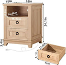 18" Farmhouse Night Stands Set of 2 with Charging Station, 2 Drawers Bedside End Table, Natural Wooden Nightstand, Bed Side Table Cabinet with Open Shelf for Bedroom Living Room Office by CozyNest Decor