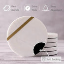 Cork & Mill Marble Coasters Set of 6 - Luxury Aesthetic Modern Decor for Coffee Table- White Marble with Gold Brass Inlay - Real Natural Semi Absorbent Stone Coasters by CozyNest Decor