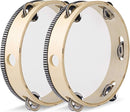Flexzion Wood Handheld Tambourine 8" Inch Single Row 5 Pair Jingles (2 Pack, Wood) - Hand Held Percussion Drum Moon Musical Tambourine with Ergonomic Handle Grip by TinyTreasures Baby Boutique