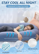 Meiz Pregnancy Pillows, Cooling Silky Pregnancy Pillows for Sleeping, 65" U Shaped Full Body Maternity Pillow for Pregnant Women, with Washable Jersey Cotton Cover, Blue by TinyTreasures Baby Boutique