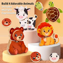 HUZU Animal Snap Wooden Building Blocks – Fun & Educational Puzzle Toy for Kids Aged 3-8, Features Cow, Bear, Lion and Turtle, Matching Game with Interchangeable Animal Faces & Emotions by TinyTreasures Baby Boutique