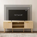 TV Stand for Living Room, Boho Entertainment Center for 55/60/65 inch TVs, Media Console with Fluted Door Cabinets and Open Shelves, for Bedroom, Oak by CozyNest Decor
