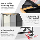Laundry Hampers 3 Section, Laundry Sorter with Removable Shelf and Pull-Out Bags, Clothes Hampers with Wheels Rolling Cart Basket for Laundry Room Bathroom, 3 x 40 L (Black White Gray) by CozyNest Decor