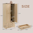 Brafab Wooden Armoire Wardrobe Closet with 2 Modern Doors, 71" Tall Freestanding Closet Wardrobe Cabinet with Drawers and Hanging Rail, Storage Cabinet with Shelve for Bedroom (Natural, 2 Doors) by CozyNest Decor