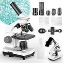 Professional Compound Microscopes for Adults, Kids 8-12 & Students | 2000X Magnification Lab & Home Microscope with Phone Adapter, Complete Slides Set (Gray White) by TinyTreasures Baby Boutique