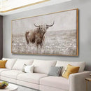 Farmhouse Highland Cow Wall Decor on Canvas with Framed Large Landscape Brown Artwork for Bedroom Living Room Office Decor 29x58 Inch by CozyNest Decor