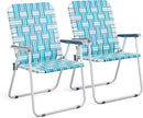 VINGLI Patio Lawn Webbed Folding Chairs Outdoor Beach Portable Camping Chair for Yard, Garden (2, White & Blue, Oversized) by GreenHaven Gardens