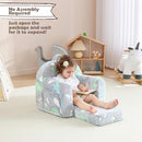Toddler Chair Comfy,Toddler Couch Fold Out, 2-in-1 Kids Sofa,Flip Out Kids Couch,Sofa Convertible,Children Reading Chair for Age 1-3(Grey Dino) by TinyTreasures Baby Boutique