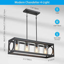 XINGQI Black Kitchen Island Light Fixtures Over Table, 31.5" Rectangular Linear Chandeliers Farmhouse Dining Room Pendant Ceiling 4-Light with Glass Lampshade for Living Room Bar Office by CozyNest Decor