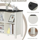 8 Cube Book Shelf, Farmhouse Wood Long Storage Organizer Bookcase, 62" Horizontal Antique White & Black Console Bookshelf, Kids Toy Storage Cabinet, Modern Open Book Case for Playroom, Office by CozyNest Decor