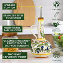 18 oz Ceramic Olive Oil Dispenser Bottle for Kitchen, Large Capacity Oli and Vinegar Cruet with Stainless Steel Spout, 540 ml Oil Container with Handle for Cooking Preventing, Vinegar Cruet by CozyNest Decor