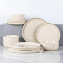 GBHOME Ceramic Dinnerware Sets for 4, 12 Pieces Stoneware Plates and Bowls Sets, Scratch Resistant Dishes, Dishwasher & Microwave Safe, Reactive Glaze-Vanilla color by CozyNest Decor