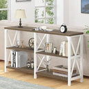 LVB Farmhouse Entryway Table, Industrial Wood Sofa Table with Storage Shelf, Modern Console Tables Behind Couch for Living Room, Wooden Hallway Foyer Table for Front Entry, White Rustic Oak, 55 Inch by CozyNest Decor