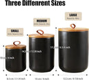 Black Canister Sets for Kitchen, 3pcs Ceramic Canisters with Airtight Wooden Lid, Food Storage Jar, Large Kitchen Storage Containers for Serving Coffee Beans, Tea, Sugar, Salt, Spices by CozyNest Decor