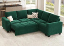 Belffin Modular Sectional Sleeper Sofa with Pull Out Couch Bed Velvet Convertible L Shaped Sectional Couch for Living Room Apartment Green by CozyNest Decor