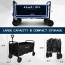 Large Collapsible Wagon Foldable for Grocery, Beach, Park, Yard, 34 x 18 Inch Inner Storage. Folding Utility Shopping Cart on Wheels. Heavy Duty, Durable w/Cupholders (Black) by GreenHaven Gardens