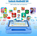 Tablet for Kids, 10.1 inch IPS HD Touchscreen Android 14 64 GB Storage, 8GB RAM, Octa Core Kids Tablet, Parental Controls, 12-hr Battery, WiFi, GPS - Blue by TinyTreasures Baby Boutique