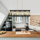 XINGQI Modern Rectangle Chandelier, Farmhouse Kitchen Island Lighting Rustic Industrial Hanging Light Fixture 4-Light Metal Linear Pendant for Dining Room Living Room Hallway, Black and Gold by CozyNest Decor