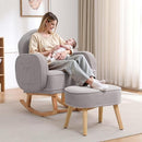 Nursery Rocking Chair with Ottoman, Upholstered Glider Rocker with High Backrest and Side Pocket, Rocking Accent Armchair with Solid Wood Legs for Nursery, Living Room, Bedroom Light Grey by TinyTreasures Baby Boutique
