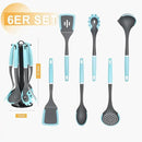 6-Piece Silicone Kitchen Utensil Set with Rotating Stand, Non-Stick, Heat-Resistant (400°F), Nylon Handle, Cooking Spatula Set for Baking & Cooking, Light Blue by CozyNest Decor