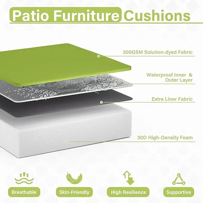 Patio Chair Cushions 24 X 24 X 5 Inch Waterproof Outdoor Seat Cushions for Patio Furniture, Outdoor Sofa Couch Pads with Ties & Handle, Set of 2, Grass Green, photo 5 of 7