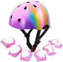 Kids Bike Helmet with DIY Stickers and Knee Pads Elbow Pads Wrist Guard Set for Ages 3-8-14 Toddler Boys Girls Helmet for Roller Skates Cycling Skateboarding Bicycle Scooter by TinyTreasures Baby Boutique