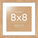 Homeforia 8x8 Picture Frames Wood, High-End Natural Oak 8 x 8 Square Frames with Mat 6 by 6 inch Photo, 8by8 Light Wooden Frames Matted to 6x6 Print, Tabletop Frame, Tempered Glass, Wall Kit, Set of 1 by CozyNest Decor